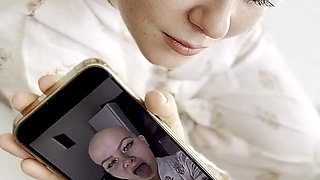 Cumtribute Bald Girl Cleanup Her Phone After