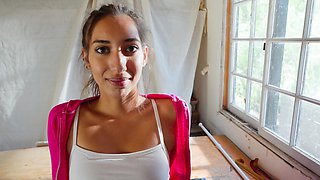 Teeny Latina babe deepthroats big black cock in HD