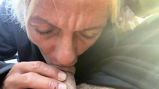 Car Blowjob Cheating - Horny Blonde MILF Sucks Cock Deep Throat