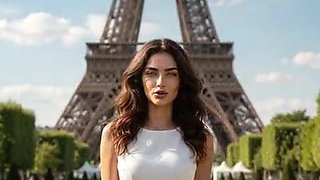 HONEYMOON IN PARIS!! Newlywed deep-throating her hubby's monstrous knob until he crams her face with seed (AI-generated movie)