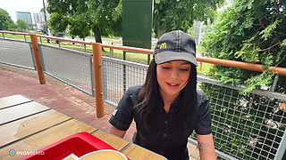 Risky Sex in a Restroom, Fucked a Mcdonald's Employee Over Spilled Fanta!