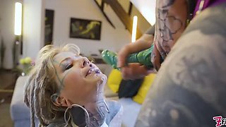 Big Tits Tattooed Girls Strap-On Fuck - Lesbian Anal & Pussy Eating