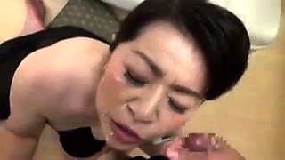 Japanese granny takes on a gang of cocks and gets facialized