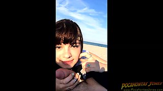 Brunette teen swallowing cum in POV blowjob