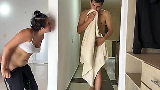 Horny Stepsister Catches Stepbrother Jerking Off and Begs For His Big Cock