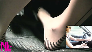 Sensual Driving and Pedal Pumping in Fancy Charmante Seamed Pantyhose