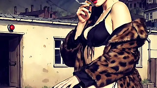 Harrison Marks Presents: Sexy Smoking in a shabby Fur Coat & Fishnet stockings