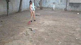 Naughty Wife Flashing No Panties in Front Yard Teasing Hubby Handjob