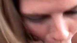 Blonde Teen Megan Secretly Gives Her Step Brother a Blowjob and Gets Covered in Cum
