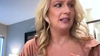 Blonde cumshot amateur MILF POV jerking in the kitchen