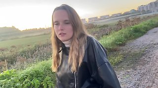 Teens in jeans indulge in a raunchy POV blowjob under the sun