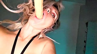 Shaved pussy blonde Tasha Reign with big boobs goes solo