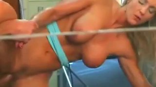 Horny babe with big tits get fucked hard after a workout in gym: Missonary, Hardcore  Blonde Porn