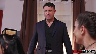 Big tits teen shared big cock with babe