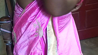 Aunty looks beautiful in pink saree, I fucked her.