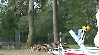 Dominates humiliates chaining in the farm