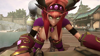 A day at the Harbor with redhead elf and werewolf : Warcraft parody