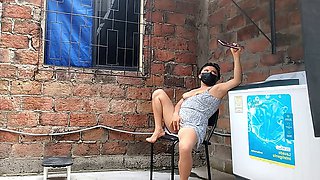 I film my neighbor exploring herself with her thumbs