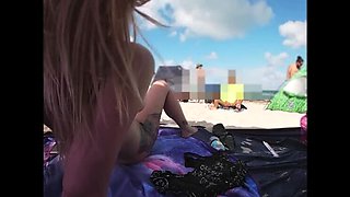 Nude Beach Voyeur: Blonde Wife Kandii Kiss Watches Men Jerk Off in Public POV