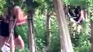 Spying blonde hooker fucking in the woods