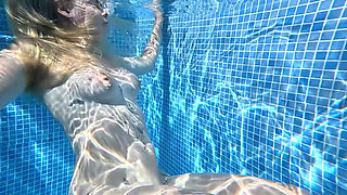 Nude Pool Tease and Masturbation While He Watches