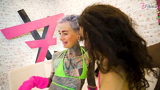 Tattooed Couple Takes Pornstar with Big Tits in Threesome - BJ, Facial Cumshot, Rimming