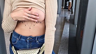 Flashing Her Tits in at the Airport, Showing Her Tits to Everyone