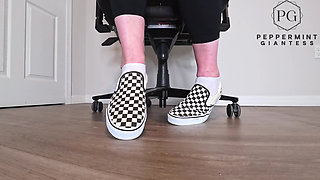 Sneaky Office Foot Tease in Checkerboard Vans - Toe-only Strip & Intense Barefoot Play POV