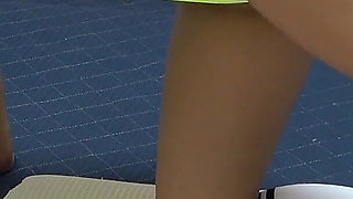 Micro Thong Leotard Wedgie Erotic Fitness Training by Natural Tits and Tanned Japanese Girl Living in Women's Dormitory