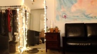 Brunette amateur babe strips off and masturbates