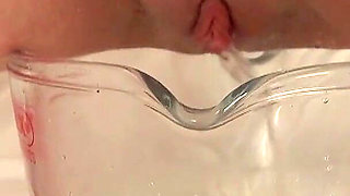 Slut Piss Collected All Her Pee and Mine and Have a Bath with It. Washing Her Hair with It. Playing with Dildo.