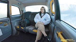 Outside trailer with well-proportioned Lucy Mendez from Fake Taxi
