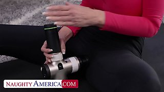 Reagan Foxx enjoys a private workout session with her son’s friend that goes way beyond the gym