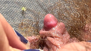 Amateur Hairy Girl Mastubates in Closeup with Huge Clit