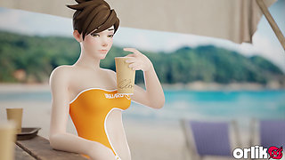 Tracer Beach Blowjob and Condom Fuck & Wild Anal Riding and Titfuck Cumshot - 3D Overwatch Animation