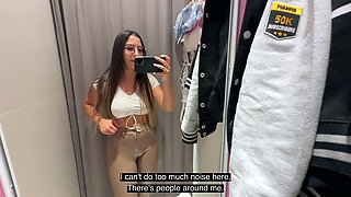 Try on Haul in a Public Fitting Room but I Brought My Dildo and Squirted