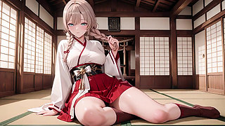 Forbidden Contrast Between Shrine & Bedroom, Wet Secrets Under Red & White Kimono.
