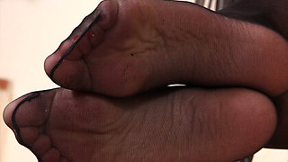 Chiara Dressed In A Secretary Cosplay Costume With Black Nylons; Hot Secretary Upskirt And Leg Fetish