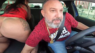 Busty latina girl get sufcked on a rich old man's cock in the car