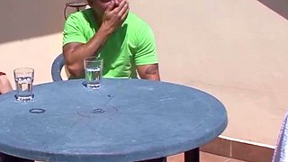 German old granny fucked by stepson on the balcony