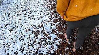 Slapping and Pulling Her Labia in the Snow