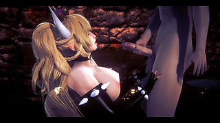 Mario Bross Hentai - Bowsette Sucking and Threesome - Japanese Asian Manga Anime Film Game Porn