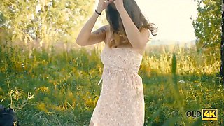 Old4k. egghead with Pretty Face nailed by senior passerby in various poses