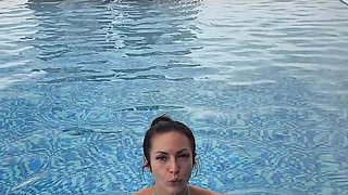 Bikini, Spit on Boobs, Ahegao, Butt Tease in a Public Pool