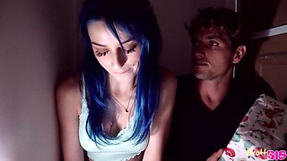 Blue haired girl in short skirt Jewelz Blu seduces stepbrother