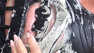 Set021 Tits Out and Bound with Straps Washing Mud off with Soap