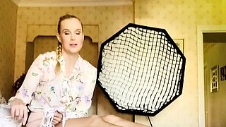 Cute Blond Transsexual With Stockings Jerking