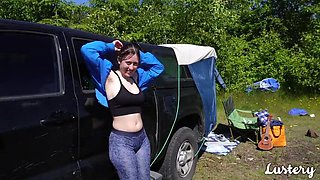 Amateur Couple Outdoor Sex - Tied to Car and Fucked Hard in Woods