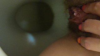 MILF Pee Close up View in the Toilet From Hairy Pussy