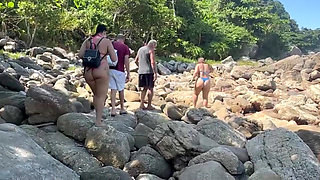 Hot Brunettes in Thong Bikini on the Trail of the Deserted Beach Delicious